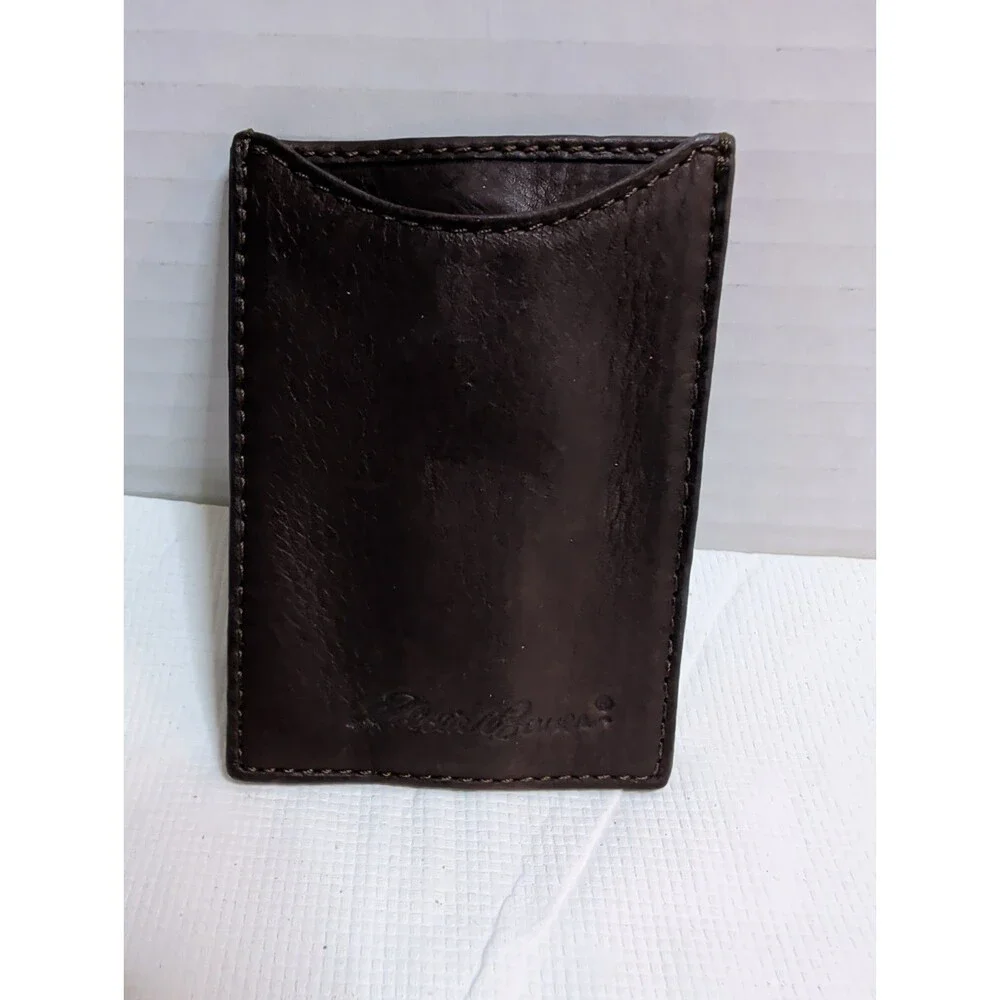 Eddie Bauer Men's Leather Card Holder Money Clip Combo Brown